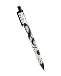 Portaminas blanco con notas musicales negras, clave de sol y clip negro, longitud 14 cm