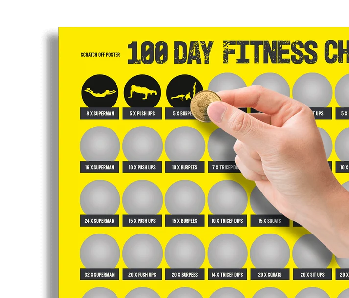Detalle de casillas rascables del reto fitness de 100 días y ejercicios