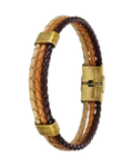 Pulsera hombre Marea C00103/387 de tres tiras de cuero trenzado marrón beige y camel con cierre metálico dorado envejecido