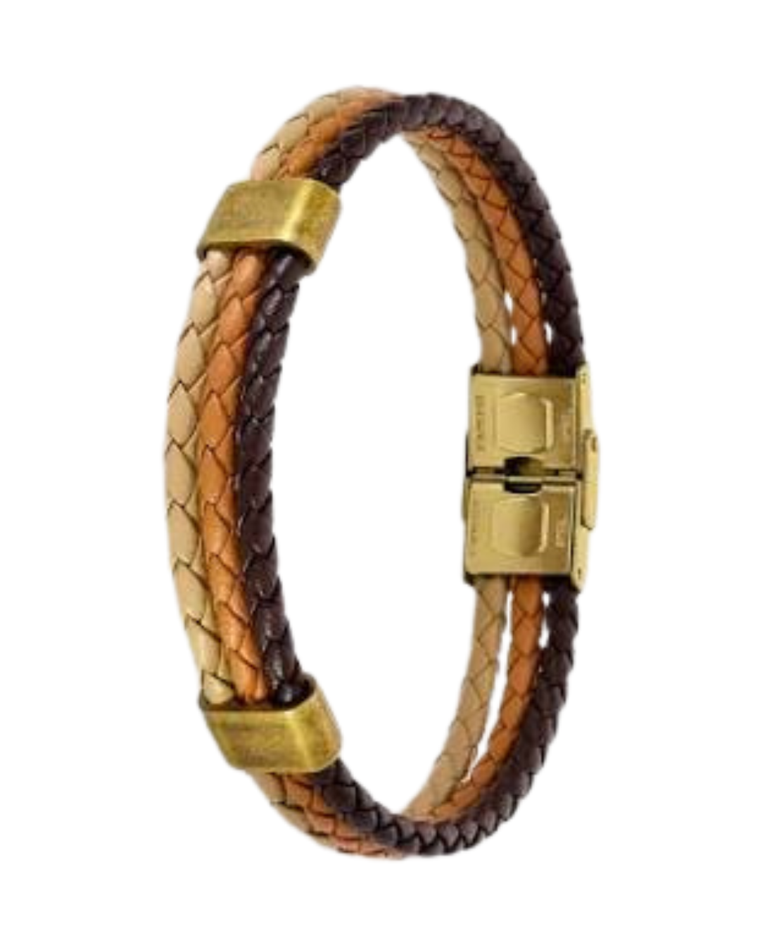Pulsera hombre Marea C00103/387 de tres tiras de cuero trenzado marrón beige y camel con cierre metálico dorado envejecido