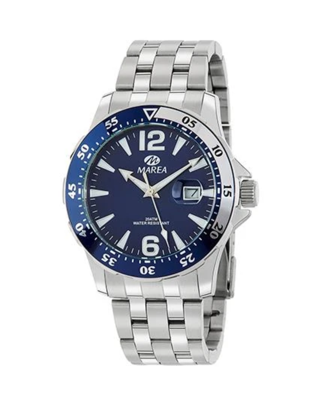 Reloj Marea B36145/3 Classy para hombre de acero inoxidable plateado, esfera azul y calendario