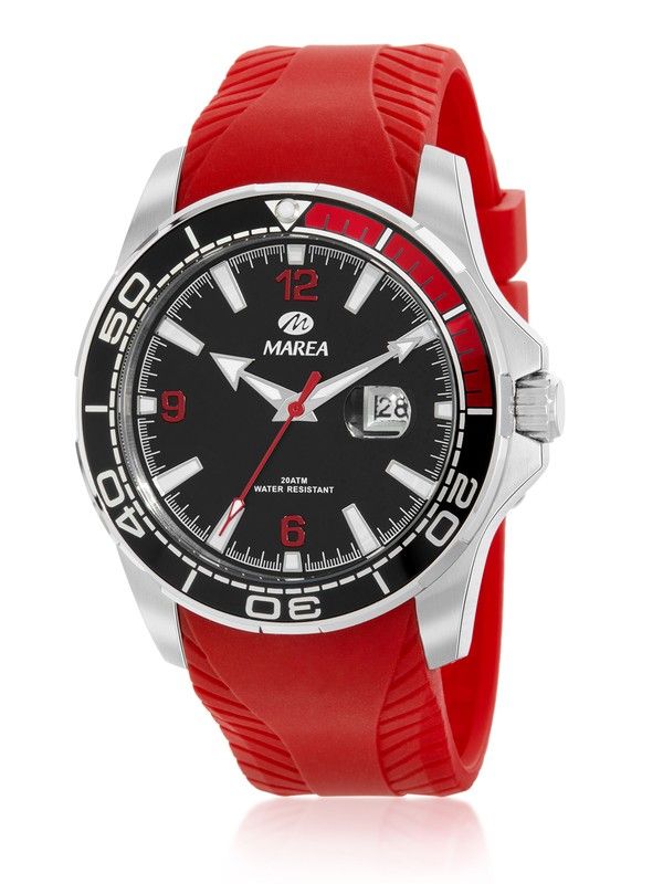 Reloj Marea hombre B36206/3 Sport con correa roja de silicona, esfera negra y bisel negro y rojo