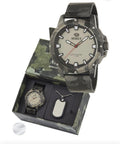 Reloj Marea B54185/2 camuflaje con correa milanesa, estuche de regalo y placa grabable