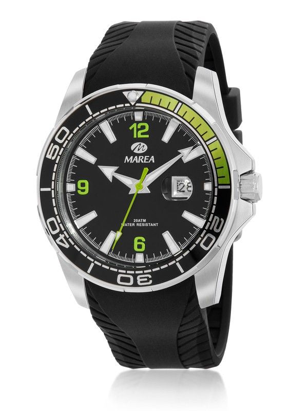 Reloj Marea Sport hombre B36206/1 negro con correa de silicona y detalles verdes