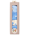 Caja regalo Gamberritos con cuatro pares de calcetines para recién nacido en tonos azul y blanco