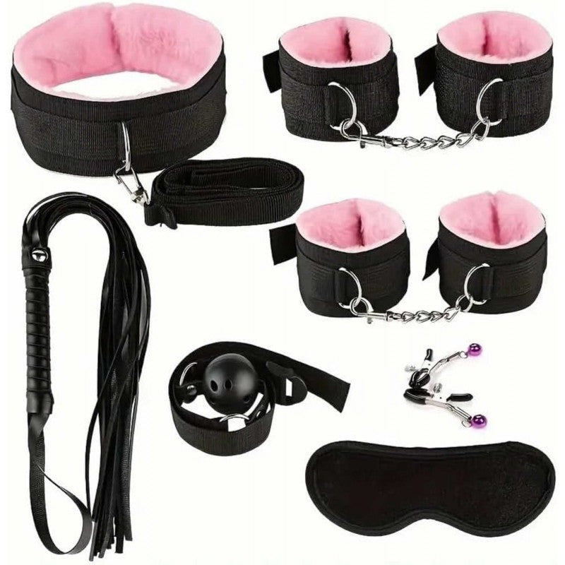 Set BDSM Negro y Rosa – Kit de 8 Piezas