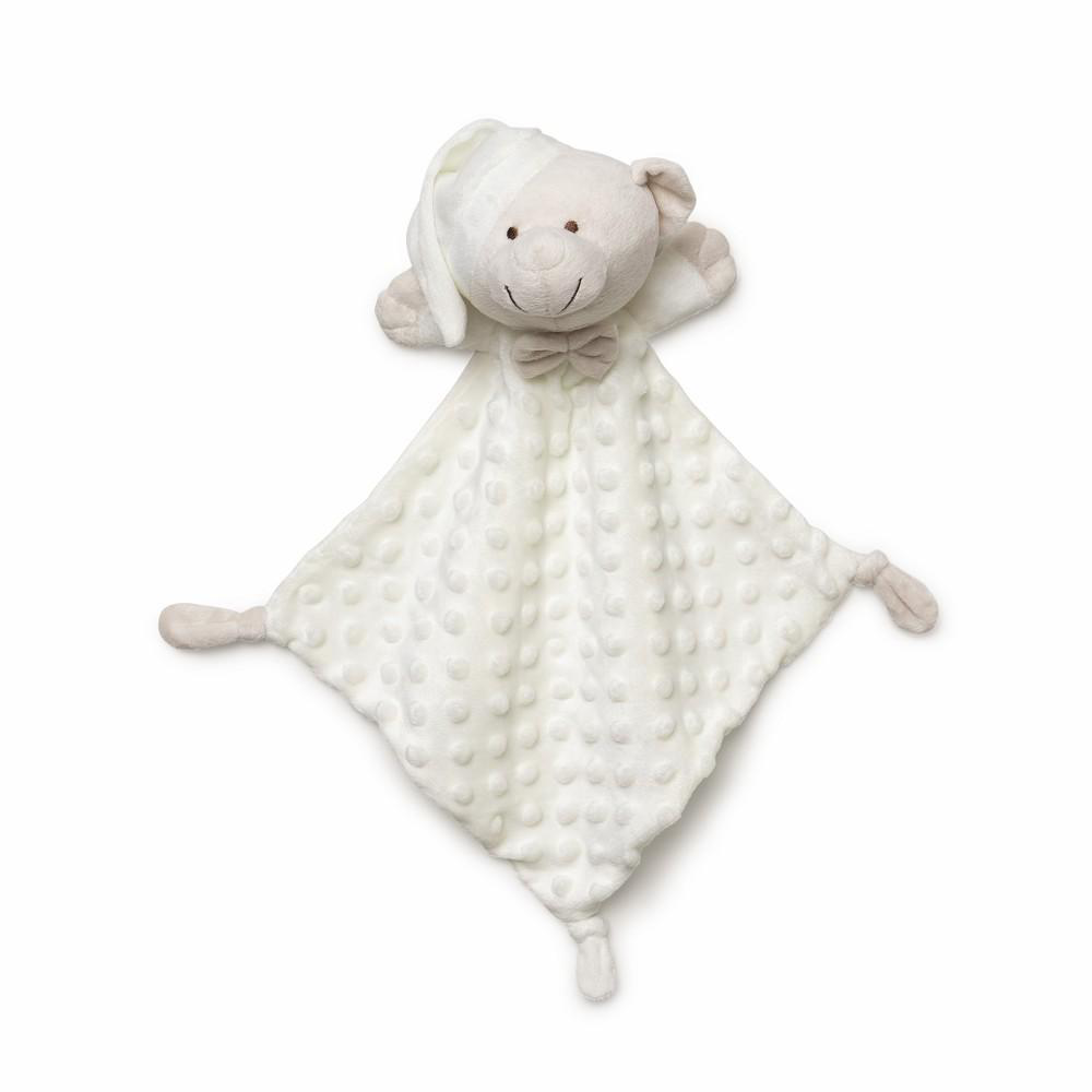 Doudou Interbaby beige de osito con gorrito y tejido de topitos