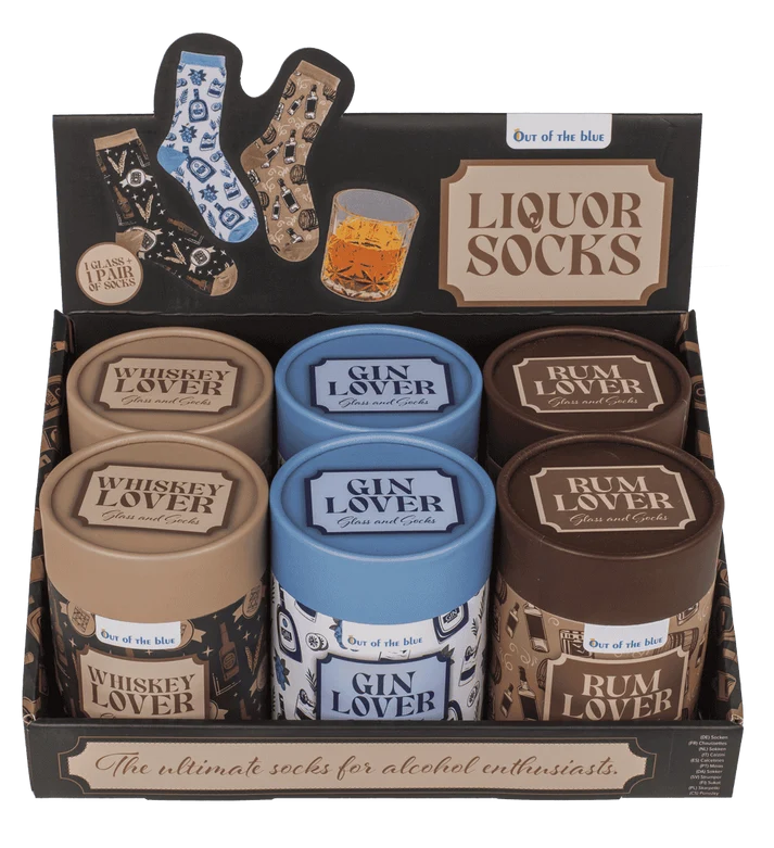 Set de regalo con vaso y calcetines, gama de bebidas