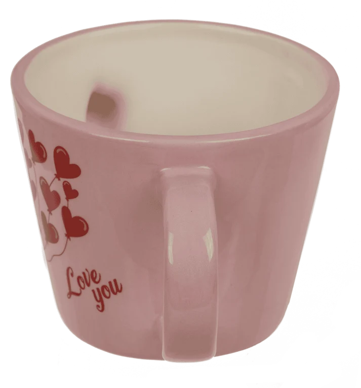Taza rosa de 300 ml con oso en relieve y globos de corazones - fotografía 4
