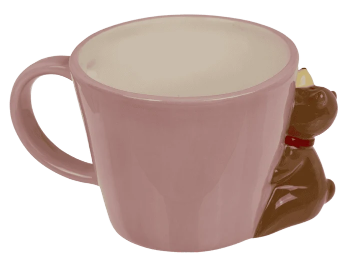 Taza rosa de 300 ml con oso en relieve y globos de corazones - fotografía 6
