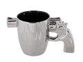Taza plateada de gres 375 ml con asa en forma de pistola